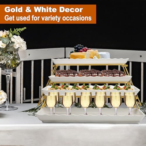 Extra Large 4 Tier Serving Tray Set, 34x22x10 inch Wave Edge Melamine Dessert Table Display Set, Tiered Trays, alternate view