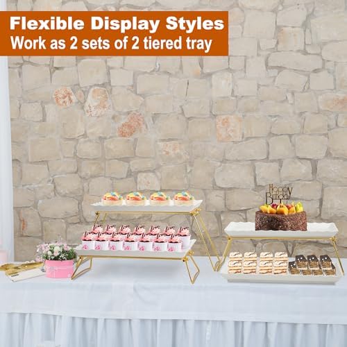 Extra Large 4 Tier Serving Tray Set, 34x22x10 inch Wave Edge Melamine Dessert Table Display Set, Tiered Trays, alternate view