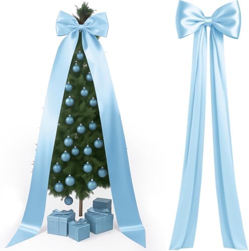 Extra Large Christmas Tree Topper Bow 118in/10ft, Blue, Satin in Blue