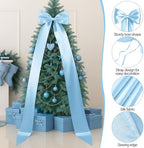 Extra Large Christmas Tree Topper Bow 118in/10ft, Blue, Satin in Blue, alternate view 2