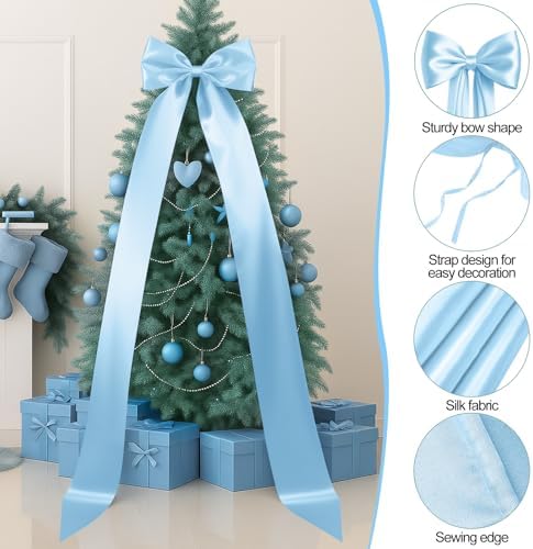 Extra Large Christmas Tree Topper Bow 118in/10ft, Blue, Satin in Blue, alternate view 2