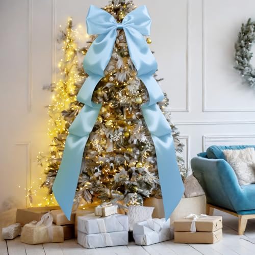 Extra Large Christmas Tree Topper Bow 118in/10ft, Blue, Satin in Blue, alternate view 3