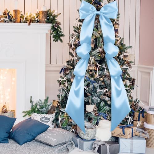 Extra Large Christmas Tree Topper Bow 118in/10ft, Blue, Satin in Blue, alternate view 4