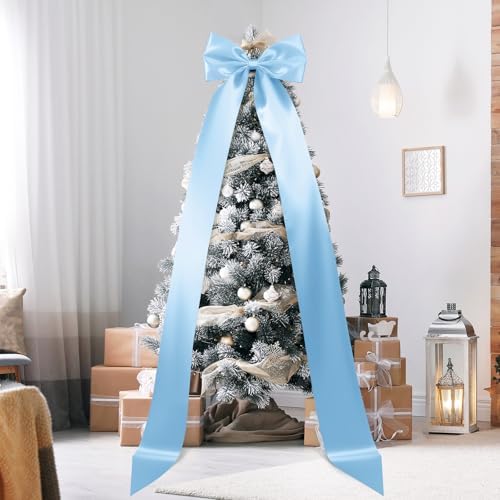 Extra Large Christmas Tree Topper Bow 118in/10ft, Blue, Satin in Blue, alternate view 5