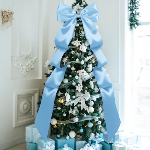 Extra Large Christmas Tree Topper Bow 118in/10ft, Blue, Satin in Blue, alternate view 6