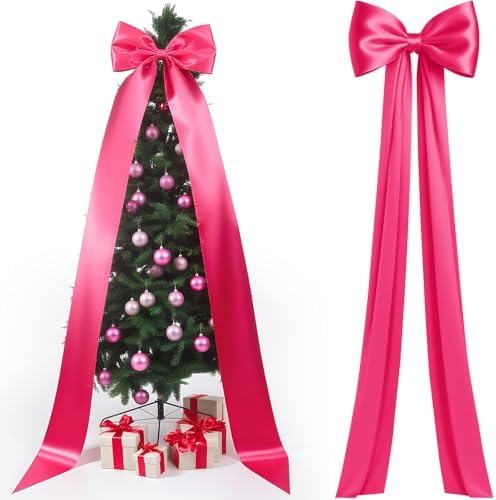 Extra Large Christmas Tree Topper Bow 118in/10ft, Hot Pink, Satin