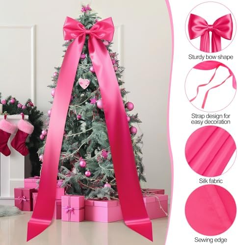 Extra Large Christmas Tree Topper Bow 118in/10ft, Hot Pink, Satin, alternate view 2