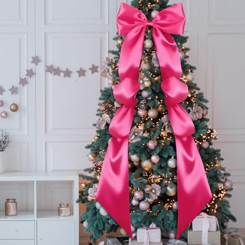 Extra Large Christmas Tree Topper Bow 118in/10ft, Hot Pink, Satin, alternate view 3