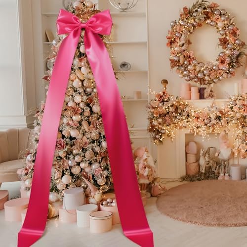 Extra Large Christmas Tree Topper Bow 118in/10ft, Hot Pink, Satin, alternate view 4