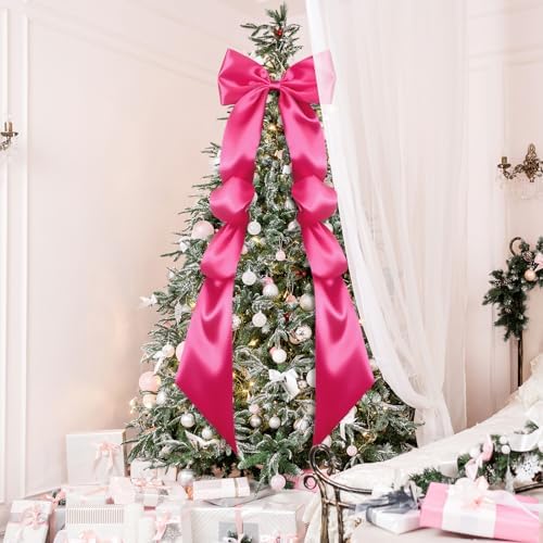 Extra Large Christmas Tree Topper Bow 118in/10ft, Hot Pink, Satin, alternate view 5