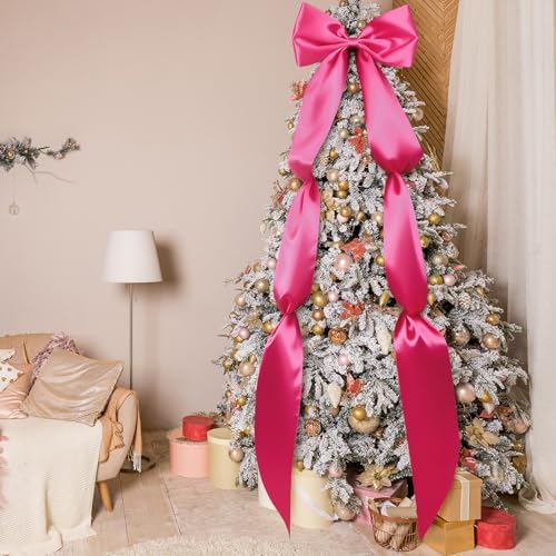 Extra Large Christmas Tree Topper Bow 118in/10ft, Hot Pink, Satin, alternate view 6