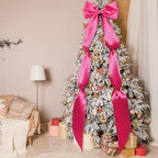 Extra Large Christmas Tree Topper Bow 118in/10ft, Hot Pink, Satin, alternate view 6