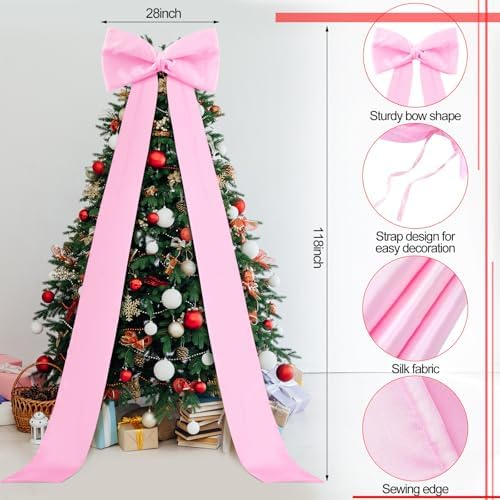 Extra Large Christmas Tree Topper Bow 118in/10ft, Pink, Satin in Pink, alternate view 2