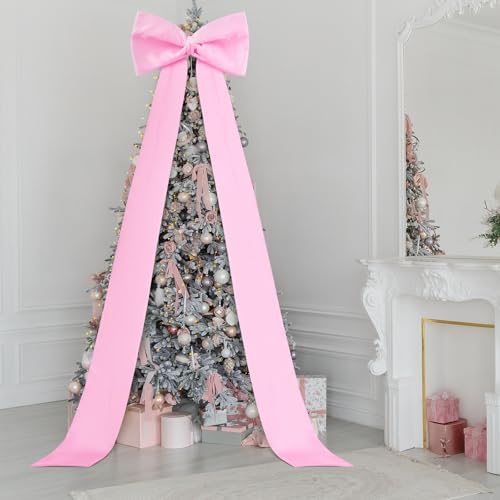 Extra Large Christmas Tree Topper Bow 118in/10ft, Pink, Satin in Pink, alternate view 4