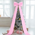 Extra Large Christmas Tree Topper Bow 118in/10ft, Pink, Satin in Pink, alternate view 6