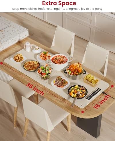 Extra Large Food Warming Mat, XXL 36"x16" Full-Surface Heating in Beige, alternate view 2