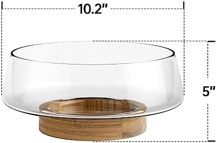 Extra Large Glass Salad Bowl Set - Party Salad Bowls with Acacia Wood Base and Serving Utensils - Elegant and, alternate view