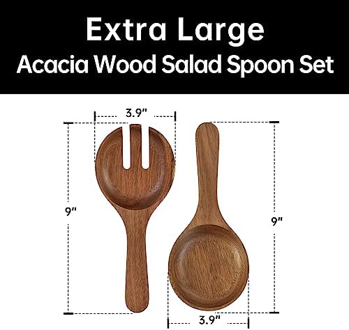 Extra Large Glass Salad Bowl Set - Party Salad Bowls with Acacia Wood Base and Serving Utensils - Elegant and, alternate view
