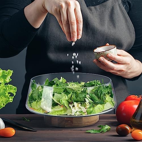 Extra Large Glass Salad Bowl Set - Party Salad Bowls with Acacia Wood Base and Serving Utensils - Elegant and, alternate view