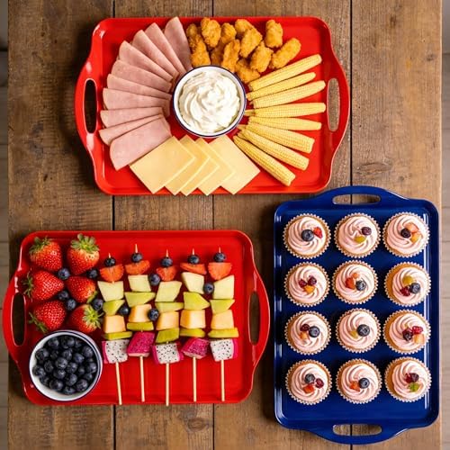 Extra Large Melamine Platters, Serving Tray with Handles for Cookie, Cupcakes, Desserts, Dishwasher Safe, alternate view 4