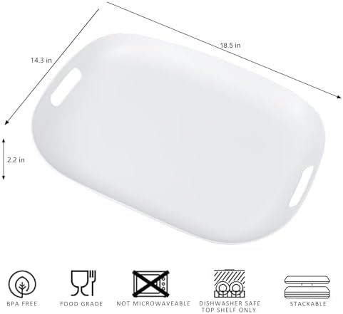 Extra Large Serving Platter, Set of 2, 18.75 x 14.375 x 2 Inch Large Melamine Serving Tray with Handle, alternate view 3