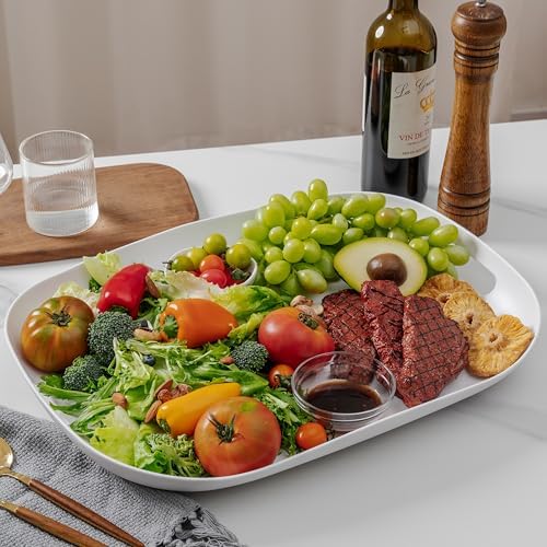 Extra Large Serving Platter, Set of 2, 18.75 x 14.375 x 2 Inch Large Melamine Serving Tray with Handle, alternate view 4