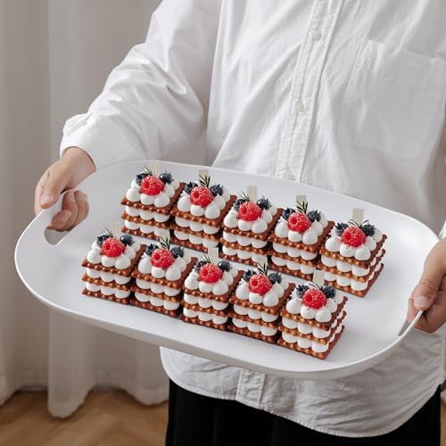 Extra Large Serving Platter, Set of 2, 18.75 x 14.375 x 2 Inch Large Melamine Serving Tray with Handle, alternate view 5