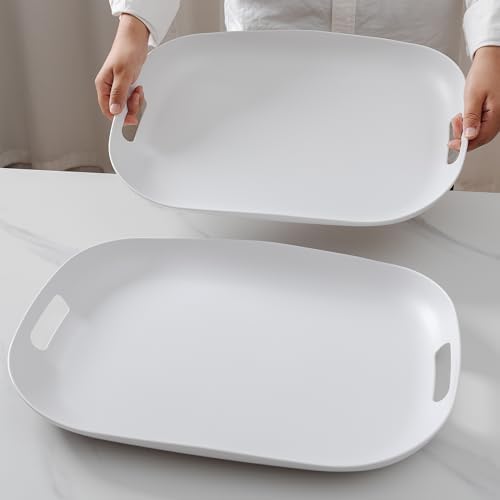 Extra Large Serving Platter, Set of 2, 18.75 x 14.375 x 2 Inch Large Melamine Serving Tray with Handle, alternate view 6