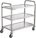 Extra Large Utility Cart, 3 Tier Rolling Cart with Adjustable Shelf, Stainless Steel Kitchen Serving Cart with