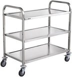 Extra Large Utility Cart, 3 Tier Rolling Cart with Adjustable Shelf, Stainless Steel Kitchen Serving Cart with