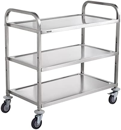 Extra Large Utility Cart, 3 Tier Rolling Cart with Adjustable Shelf, Stainless Steel Kitchen Serving Cart with
