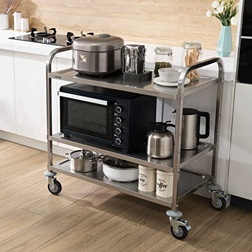 Extra Large Utility Cart, 3 Tier Rolling Cart with Adjustable Shelf, Stainless Steel Kitchen Serving Cart with, alternate