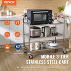 Extra Large Utility Cart, 3 Tier Rolling Cart with Adjustable Shelf, Stainless Steel Kitchen Serving Cart with, alternate