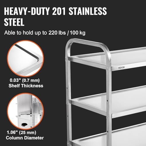 Extra Large Utility Cart, 3 Tier Rolling Cart with Adjustable Shelf, Stainless Steel Kitchen Serving Cart with, alternate