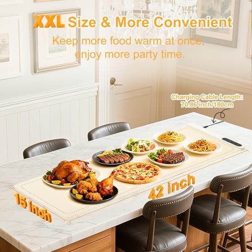 Extra Large Warming Mat for Food, (42"x15") Food Warming Mat with Countertop Insulation Pad, 6 Level Temperature, alternate