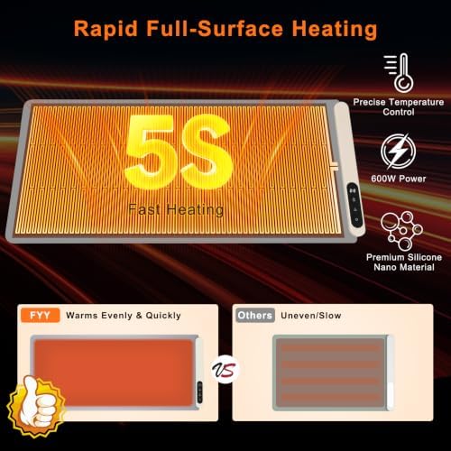 Extra Large Warming Mat for Food, Rapid and Full Surface Heating Gray, alternate view 3