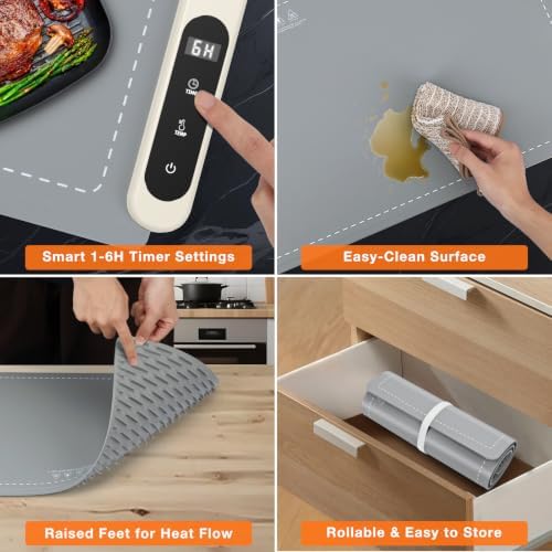 Extra Large Warming Mat for Food, Rapid and Full Surface Heating Gray, alternate view 5