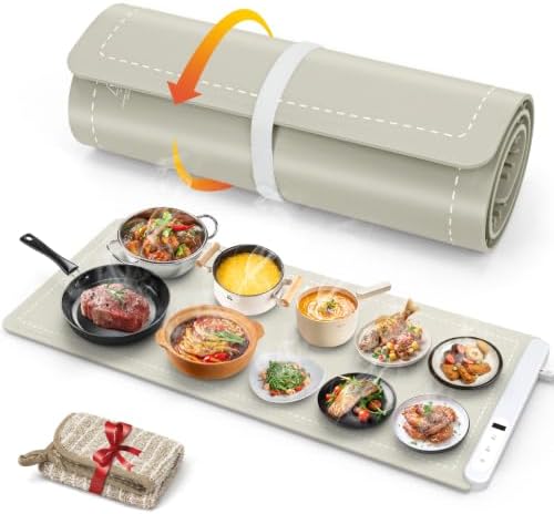 Extra Large Warming Mat for Food, Rapid and Full Surface Heating Khaki