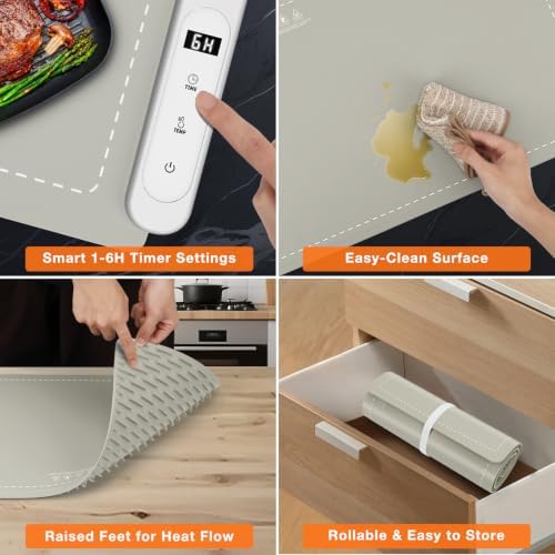 Extra Large Warming Mat for Food, Rapid and Full Surface Heating Khaki, alternate view 5