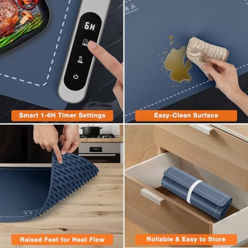Extra Large Warming Mat for Food, Rapid and Full Surface Heating Navy, alternate view 5