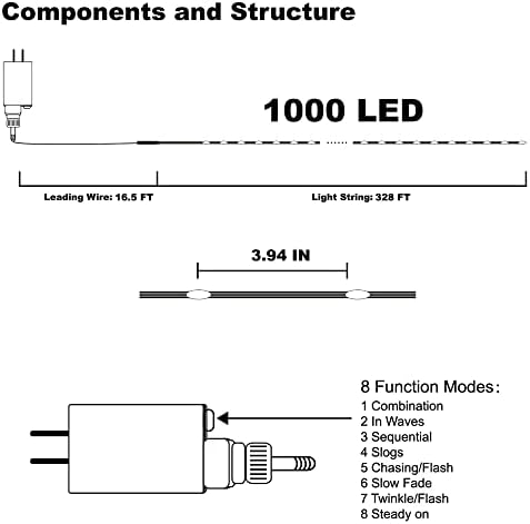Extra Long 328 FT Fairy String Lights, 1000 LED Outdoor Green Wire Christmas Lights, Plug in Mini Light 8 Modes, alternate