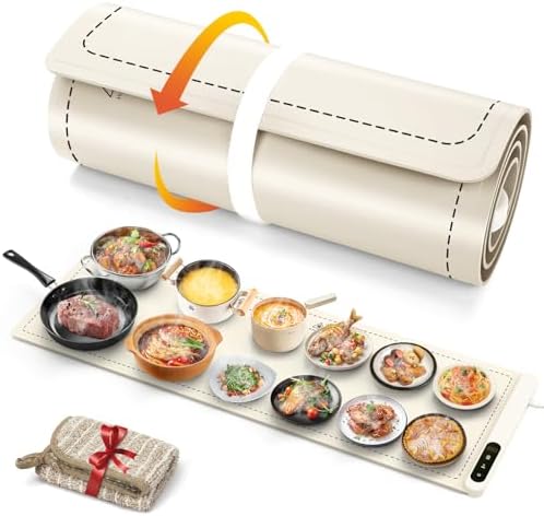Extra Long Warming Mat for Food, Rapid and Full Surface Heating Beige