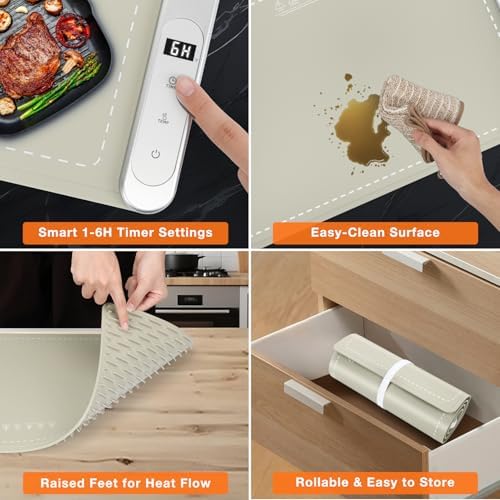 Extra Long Warming Mat for Food, Rapid and Full Surface Heating Khaki, alternate view 5