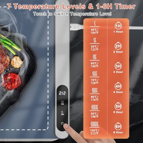Extra Long Warming Mat for Food with Heat Resistant Pad, Prevent Countertop Cracks, Keep Meal Warm, Rapid and, alternate view