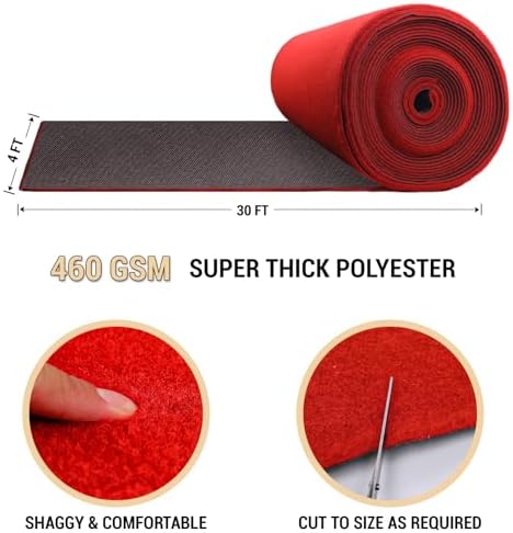 Extra Thick Red Carpet Runner for Party Felt Non-Slip Rubber Backed Aisle Runway Rug for Step, Proposal &, alternate view 3