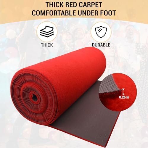 Extra Thick Red Carpet Runner for Party Felt Non-Slip Rubber Backed Aisle Runway Rug for Step, Proposal &, alternate view 4