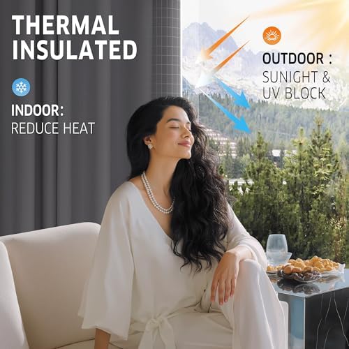 Extra Wide Outdoor Curtains for Patio Waterproof Tab Top Heavy Duty Thermal Insulated in Summer Full Coverage, alternate view