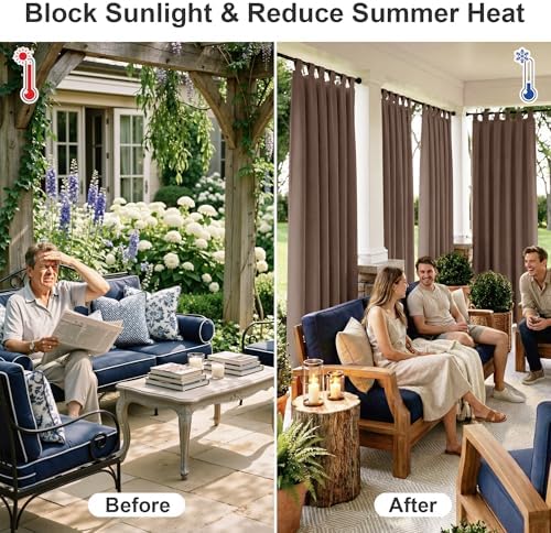 Extra Wide Outdoor Curtains for Patio Waterproof Tab Top Heavy Duty Thermal Insulated in Summer Full Coverage, alternate view