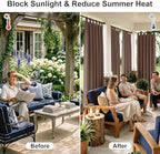 Extra Wide Outdoor Curtains for Patio Waterproof Tab Top Heavy Duty Thermal Insulated in Summer Full Coverage, alternate view