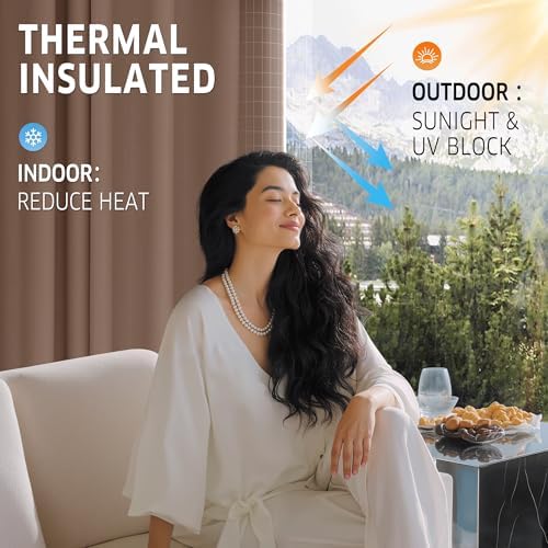 Extra Wide Outdoor Curtains for Patio Waterproof Tab Top Heavy Duty Thermal Insulated in Summer Full Coverage, alternate view
